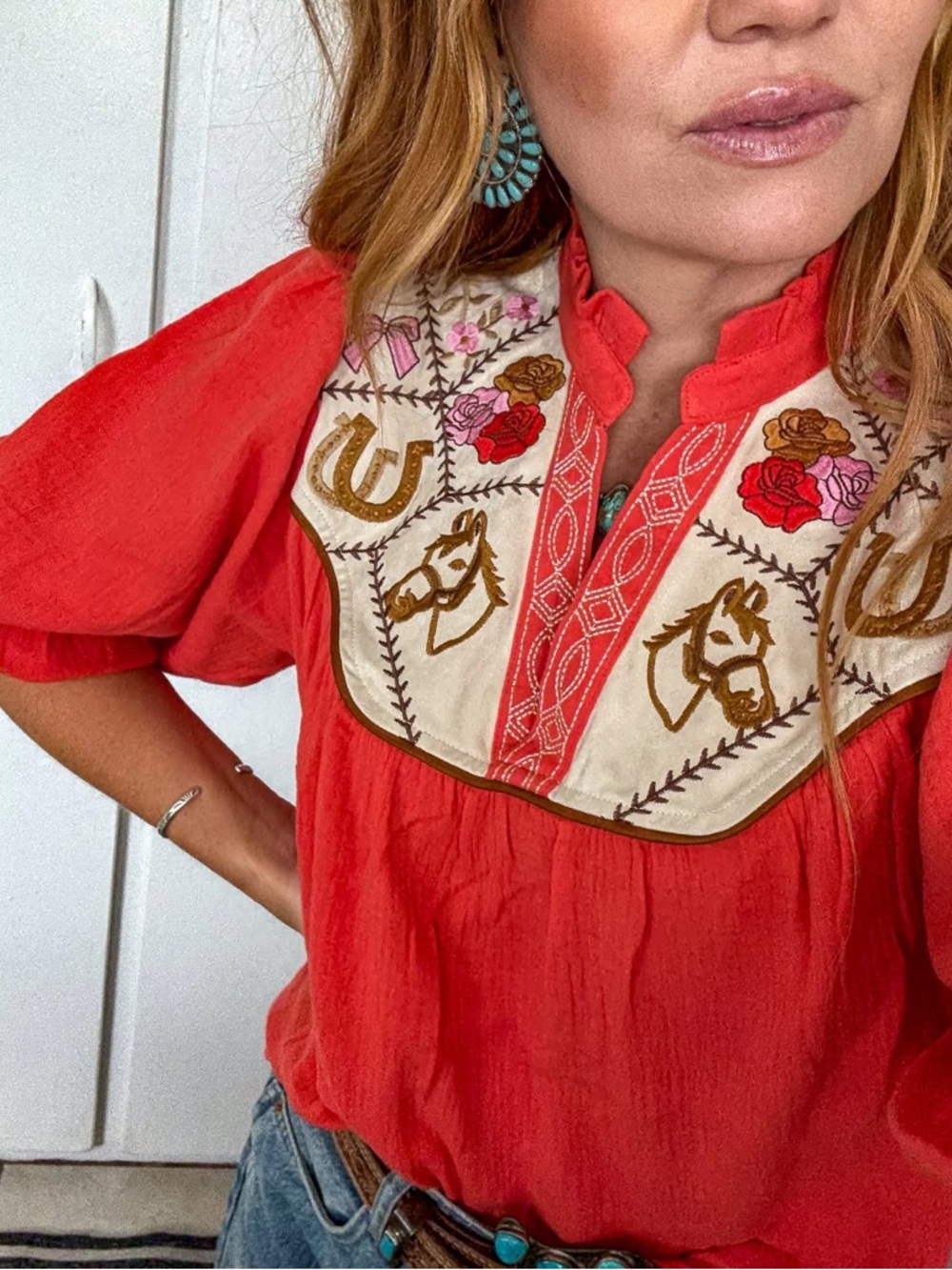 The Fringed Pineapple Lucky Cowgirl Puff Sleeves Blouse
